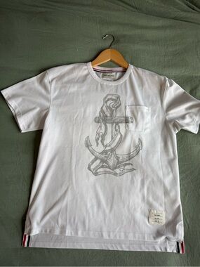 Thom Browne White Short-Sleeve Tee with Anchor Graphic